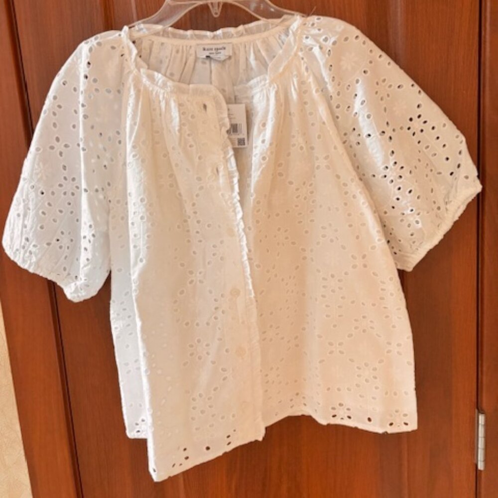 Brand New Kate Spade Floral Eyelet Blouse White Size Small